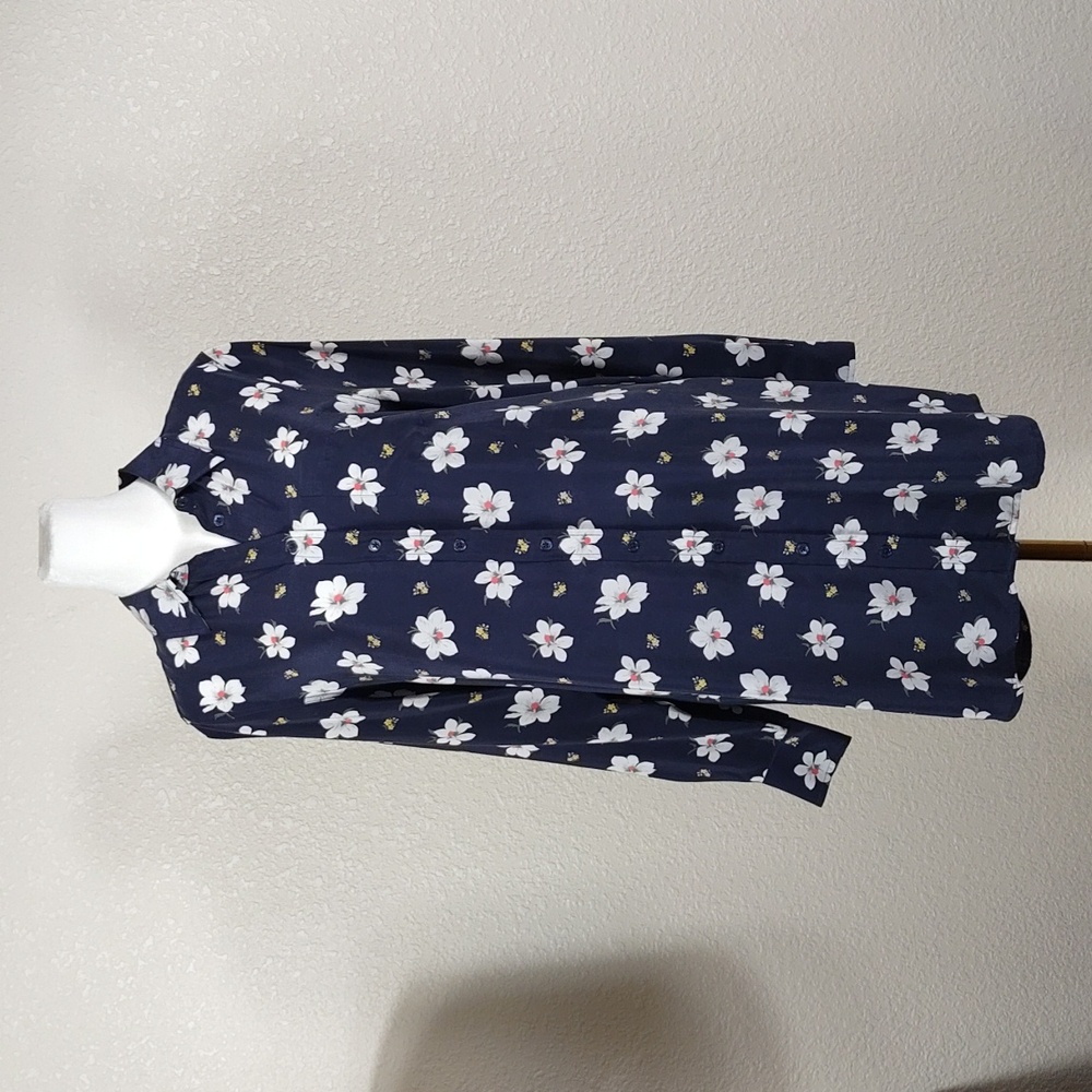 COPY - Equipment Femme 100% Silk Shirt Dress Size S/P Navy Blue White floral Bu…